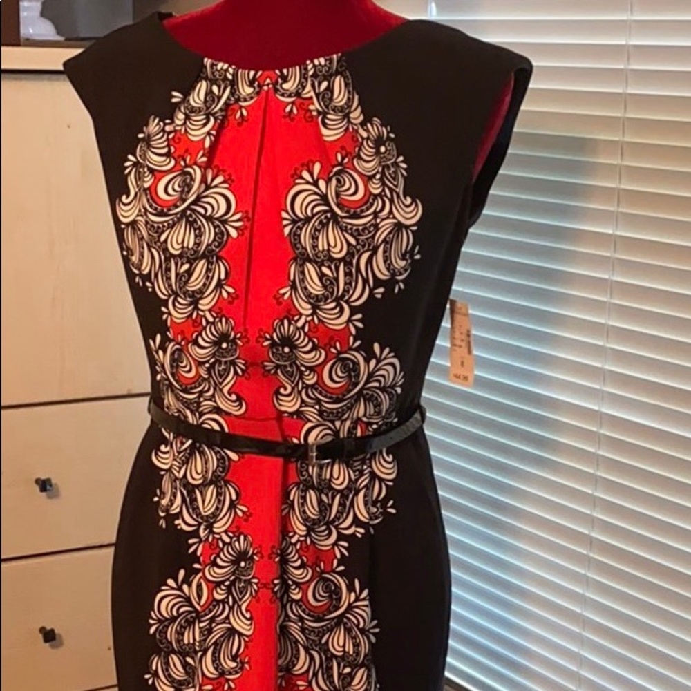Dress barn red black floral dress.